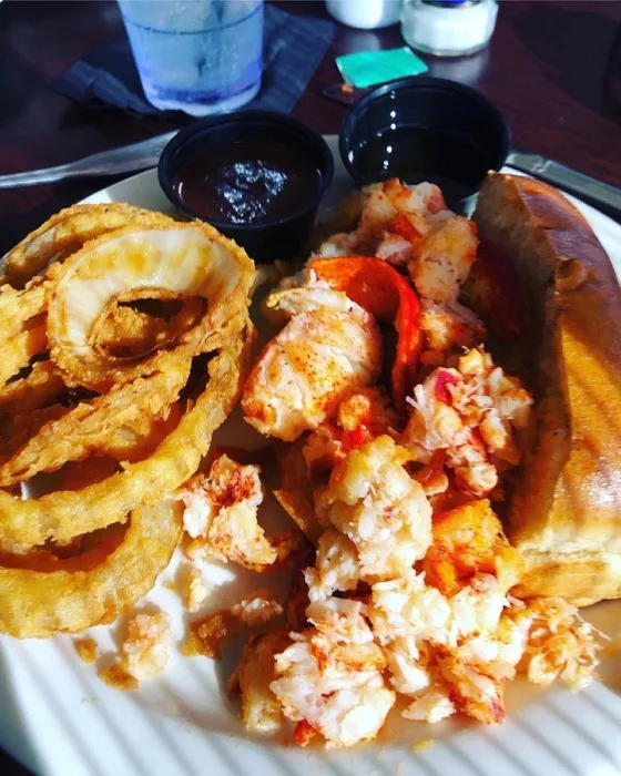 Fried seafood platter with onion rings