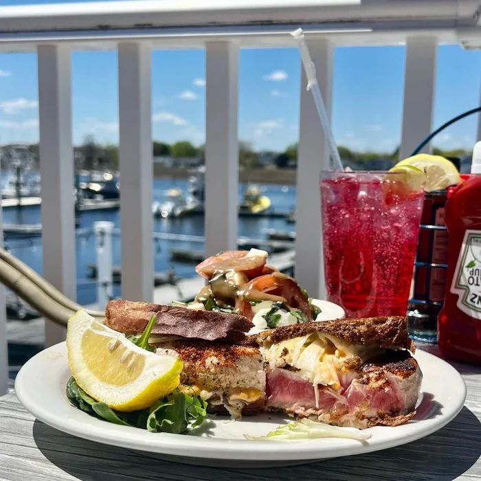 Surf and turf plate on the marina deck