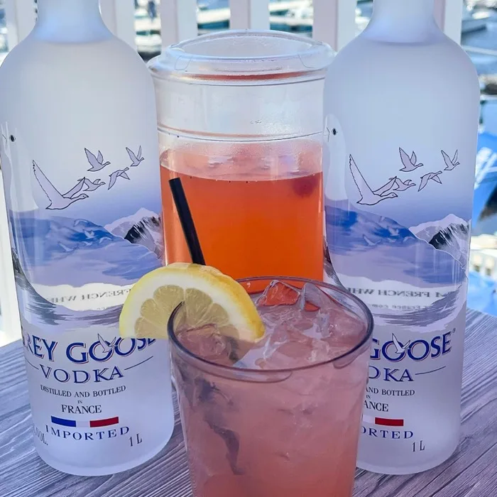 Signature cocktail on the deck overlooking the marina
